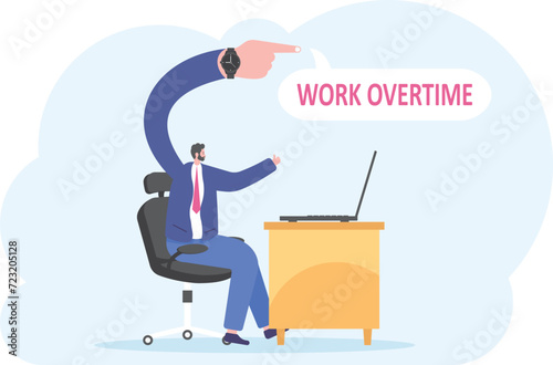 Businessman holding with wrist watch hand work overtime, work overtime concept

