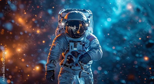 Amidst the vastness of space, a lone astronaut dons their pressure suit, ready to brave the unknown and fulfill their destiny among the stars photo
