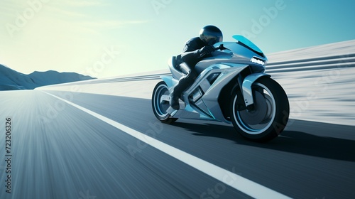 A 3D futuristic motorcycle speeding on a 2D hand-drawn road