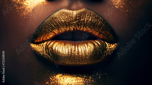 Womans Face With Gold Glitter Makeup