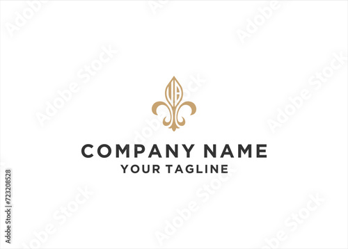 Initial Letter JB with fleur de lis logo design vector illustration	