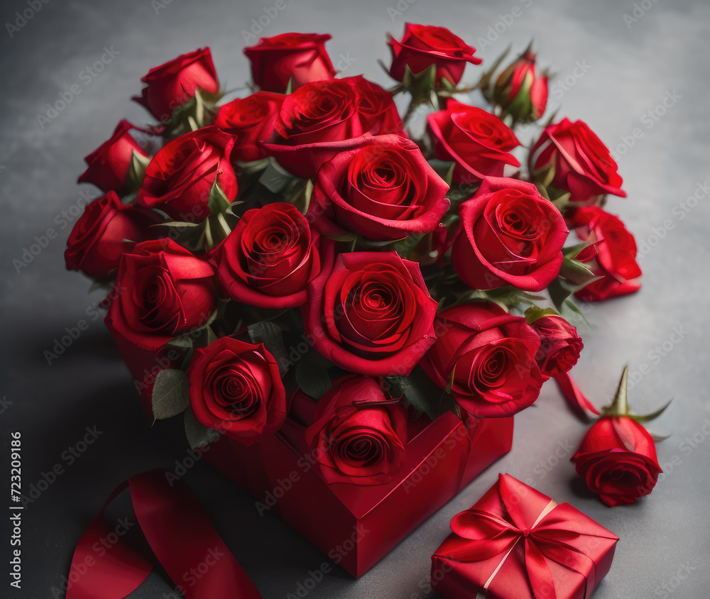 Obraz premium Gift a bouquet of roses to show your love to someone special. For Valentine's Day - Ai generated