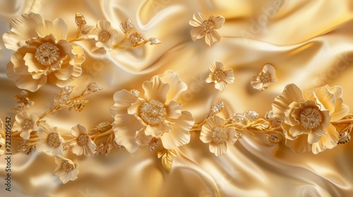 Close Up View of Gold Fabric With Floral Pattern © Viktoriia