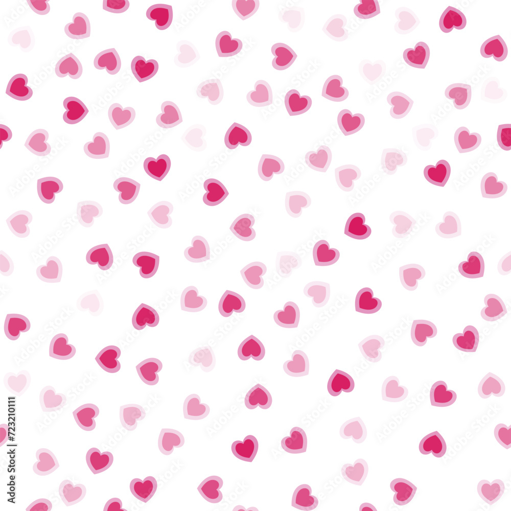 Heart confetti seamless vector pattern. Love watercolor background, for Valentine's day. Red, pink and rose hearts flying, for 14 February