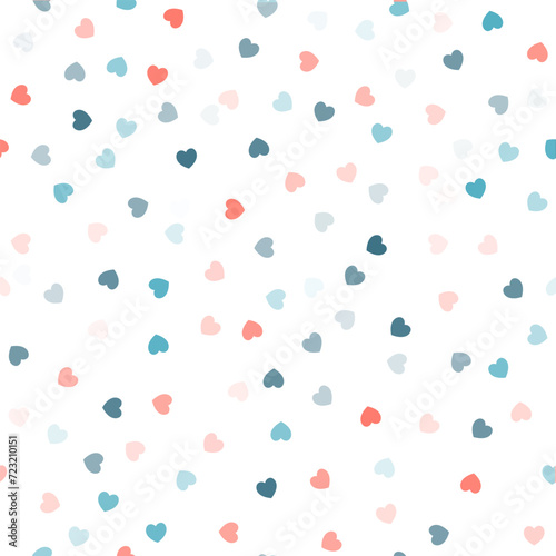 Fototapeta Naklejka Na Ścianę i Meble -  Heart confetti seamless vector pattern. Love watercolor background, for Valentine's day. Red, pink and rose hearts flying, for 14 February