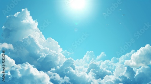 Bright Blue Sky With Clouds and a Radiant Sun