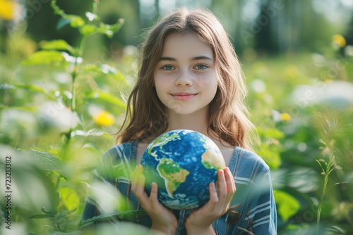 A child girl holding the pl...