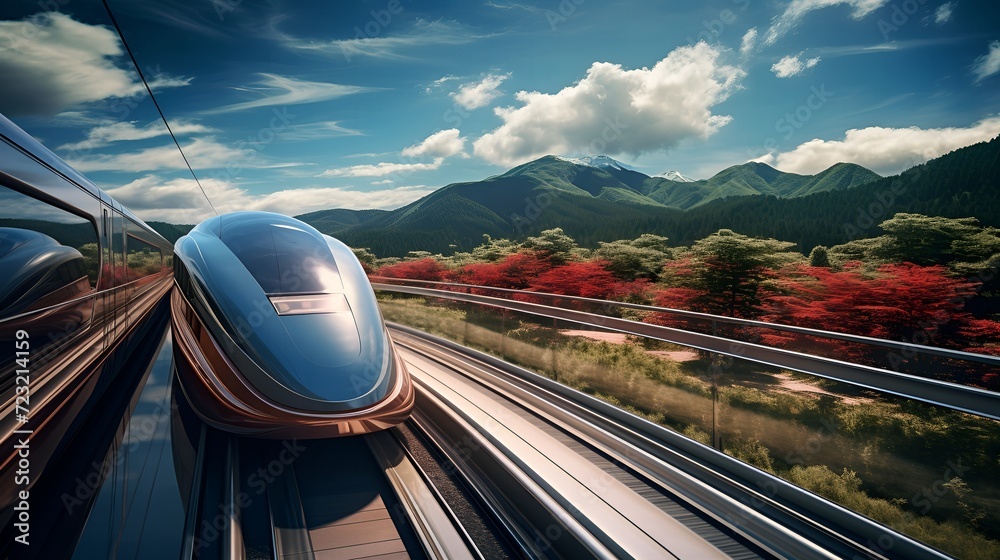 AI-Powered Bullet Train Speeding Through Scenic Landscapes, artificial interligence, Future in Motion