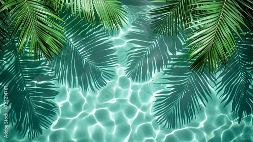 Tropical leaf shadow on water surface and beachabstract background concept for summer vacation.