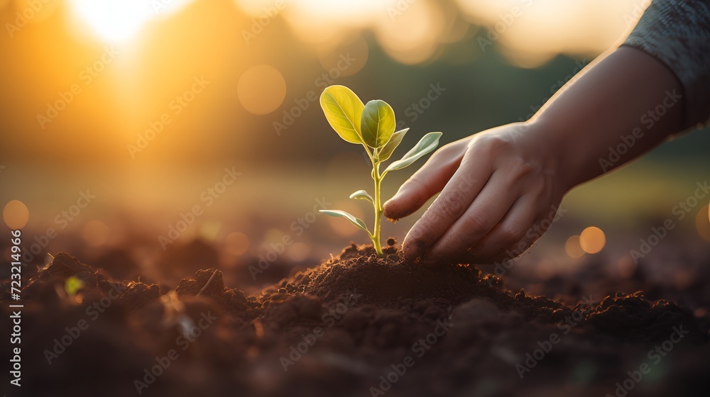 Fototapeta premium Planting a Sprout on Fertile Soil