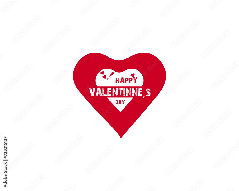 Vector illustration. Hand drawn elegant modern Logo  of Happy Valentines Day with hearts isolated on white background.