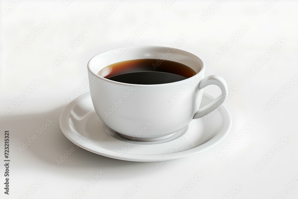 White ceramic cup of coffee on a saucer isolated on a white background. simplicity in style. ideal for cafe menu designs. AI White ceramic cup of coffee on a saucer isolated on a white background. simplicity in style. ideal for cafe menu designs. AI