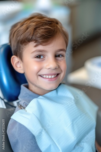 A smiling child sitting in ...