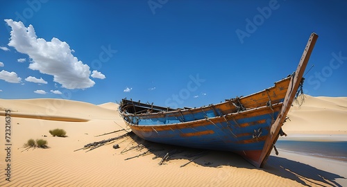 old wooden boat in desert