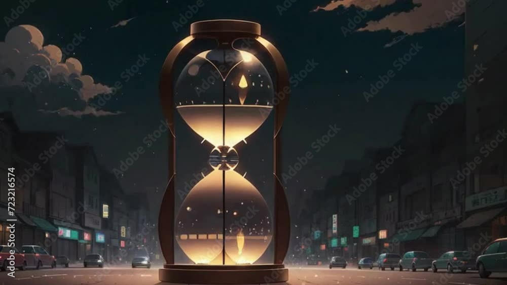 changing illustration of isolated hourglass in a dark background, time is money concept