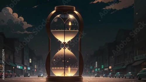 changing illustration of isolated hourglass in a dark background, time is money concept photo