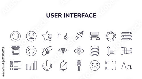 editable outline icons set. thin line icons from user interface collection. linear icons such as crying smile, add to favorite, paper plane flying, turn off, angry smile, fonts