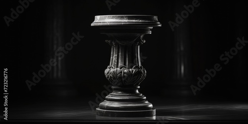 A black and white photo showcasing a pedestal. This image can be used in various settings and projects