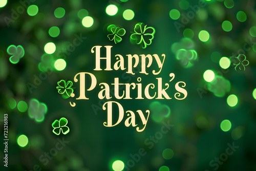 "Happy St. Patrick's Day" Text Over Green Bokeh Lights Background 