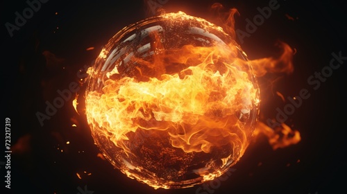 A sphere of fire against a black backdrop. Perfect for adding a dramatic touch to any project
