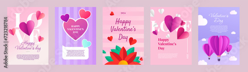 Valentine's day concept posters set. Vector illustration. Cute love sale banners or greeting cards