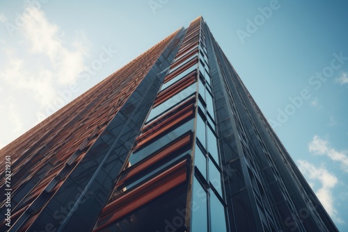 A picture of a tall building with numerous windows against a beautiful sky background. Ideal for architectural, urban, or real estate projects © Fotograf