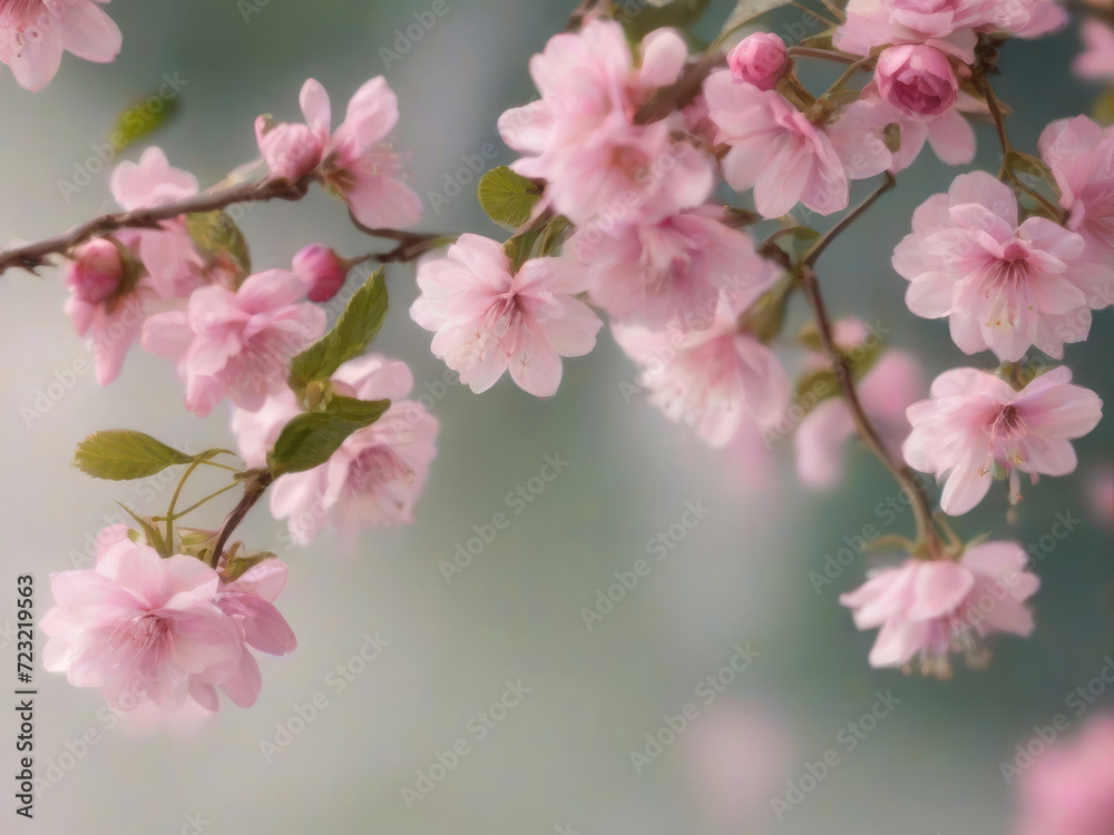 Cherry blossom flowers on soft green background
