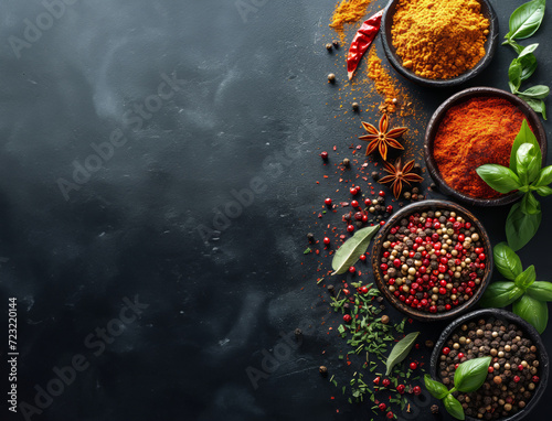 Symphony of Spices on a Dark Slate Background: A Culinary Composition