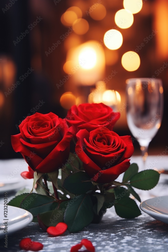 A bunch of red roses sitting on top of a table. Perfect for romantic occasions or floral arrangements A bunch of red roses sitting on top of a table. Perfect for romantic occasions or floral arrangements
