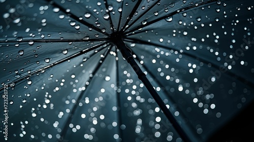 Close-up view of an umbrella with water droplets.
