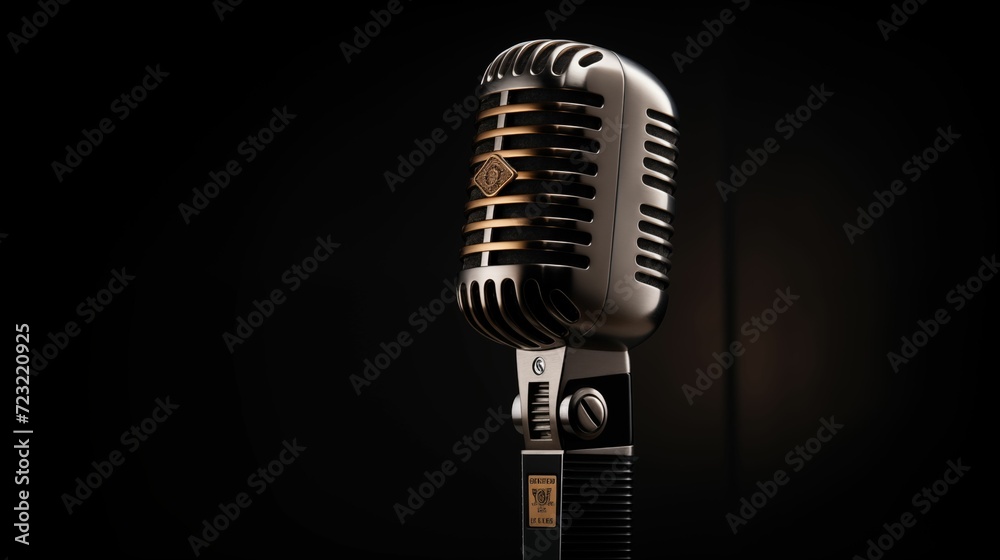 Fototapeta premium Design of the microphone on a dark background.