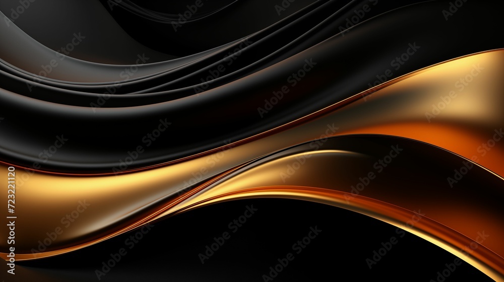 Futuristic abstract black and gold background featuring a sleek waved design. Futuristic abstract black and gold background featuring a sleek waved design.