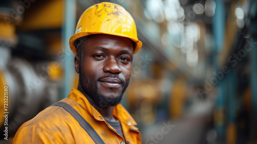 A young African industrial worker wearing protective wear 