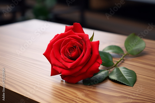 red rose on wooden table  with copy space