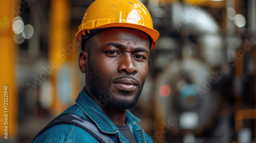 A young African industrial worker wearing protective wear 