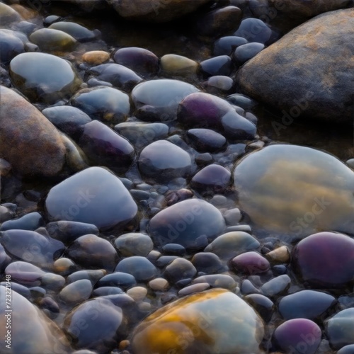 Close-up of smooth glassy colorful stones and rocks