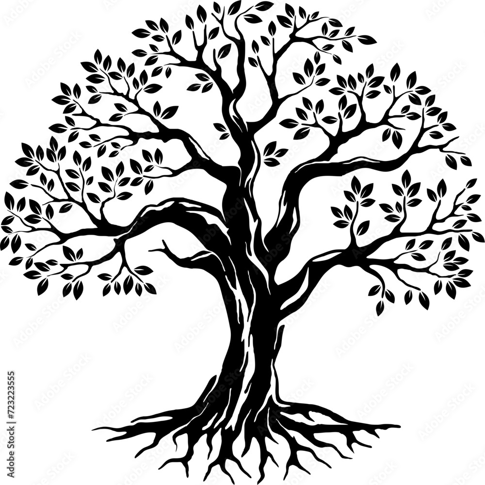 oak tree hand drawn in black colors oak tree hand drawn in black colors