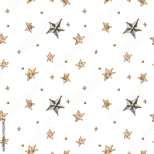 Watercolor seamless pattern with vintage stars. Background for postcards, packing paper, decor, and textiles.