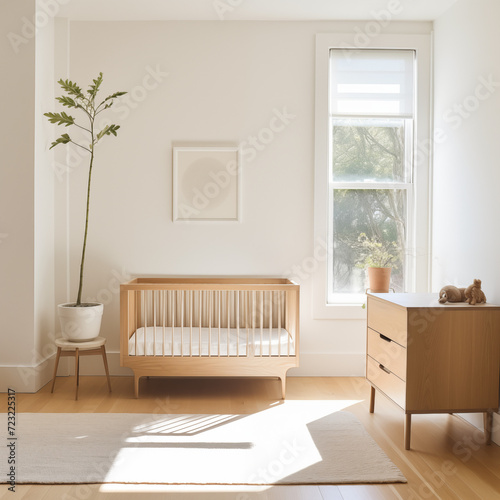 modern and minimalist nursery baby room with natural light 