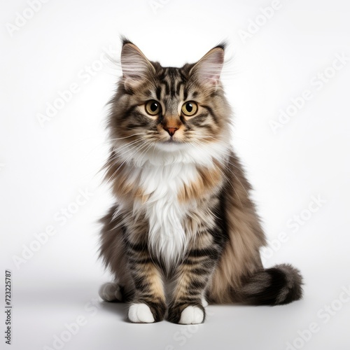 Main coon cat, sitting, isolated on white background