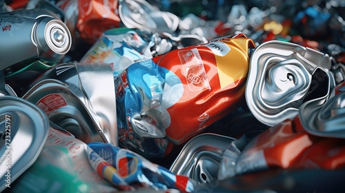 A pile of soda cans. Perfect for illustrating consumerism and recycling.