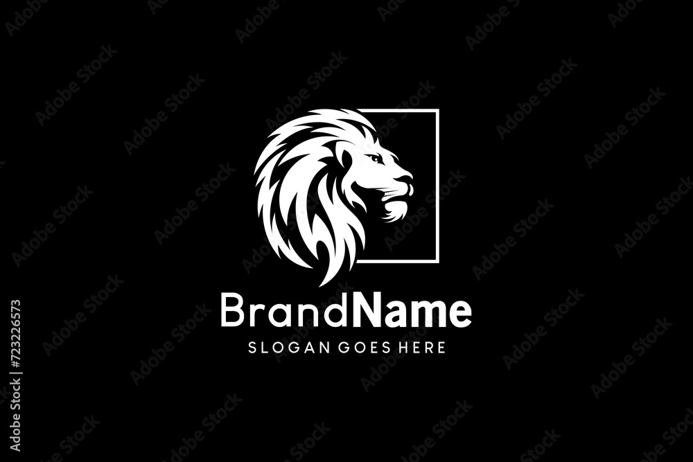 Lion head vector emblem logo design with beautiful creative abstract mane