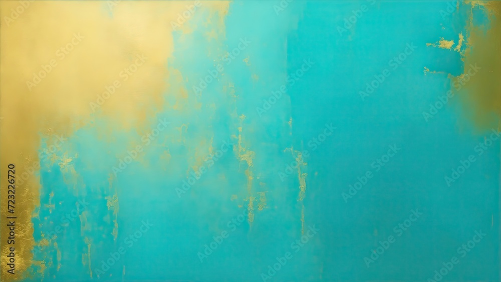 Fototapeta premium Abstract cyan and gold painting background, brush texture, gold texture