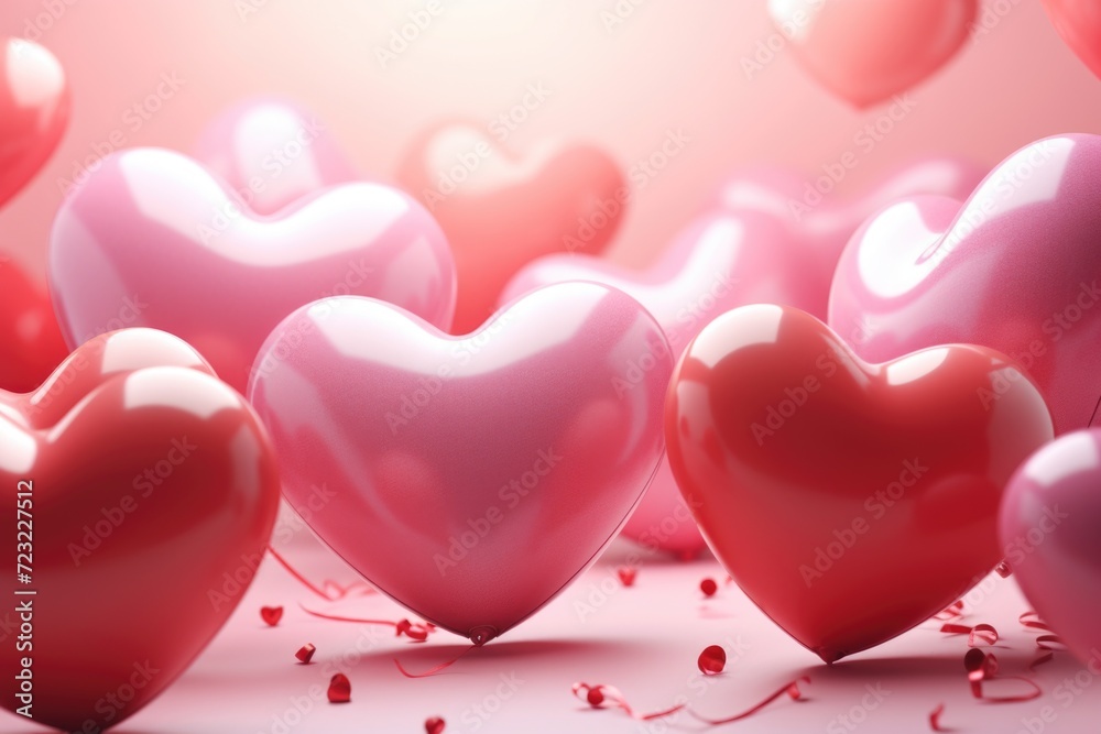 A bunch of pink and red heart-shaped balloons, perfect for adding a touch of romance and joy to any celebration