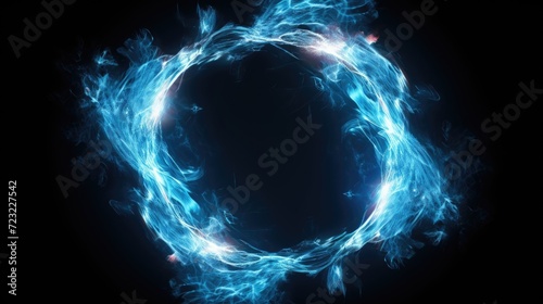 A circle of blue smoke against a black background. This image can be used to create a mystical or ethereal atmosphere photo