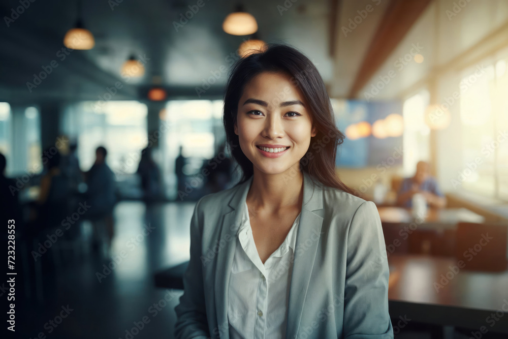 Beautiful Asian lady in business attire smiling in the city office smiling happily and confidently Beautiful Asian lady in business attire smiling in the city office smiling happily and confidently