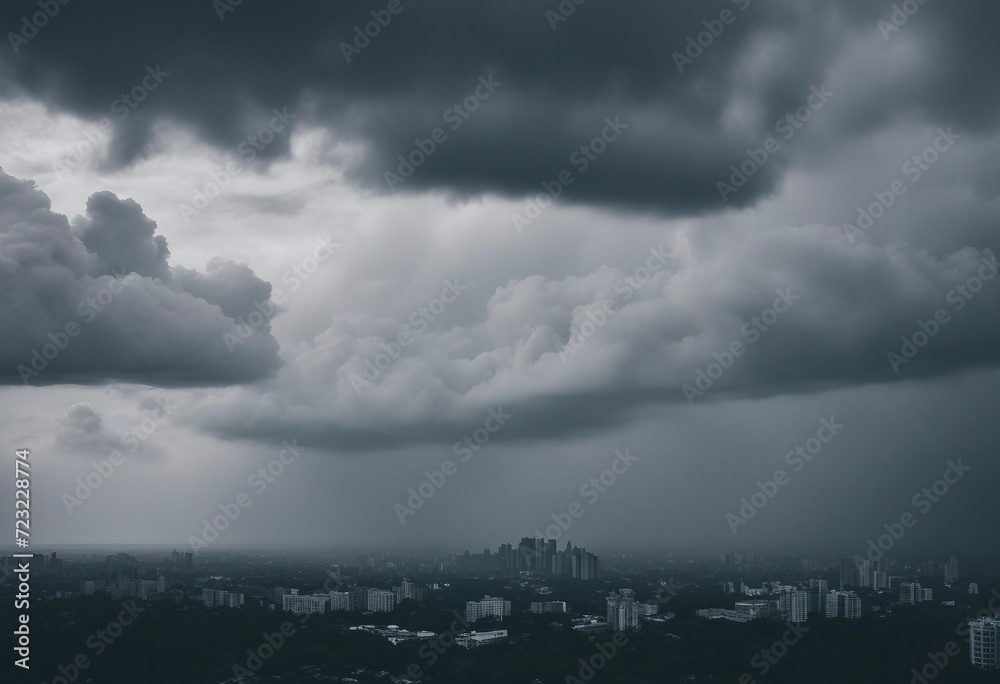 Panorama view of overcast sky Dramatic gray sky and white clouds before rain in rainy season Cloudy