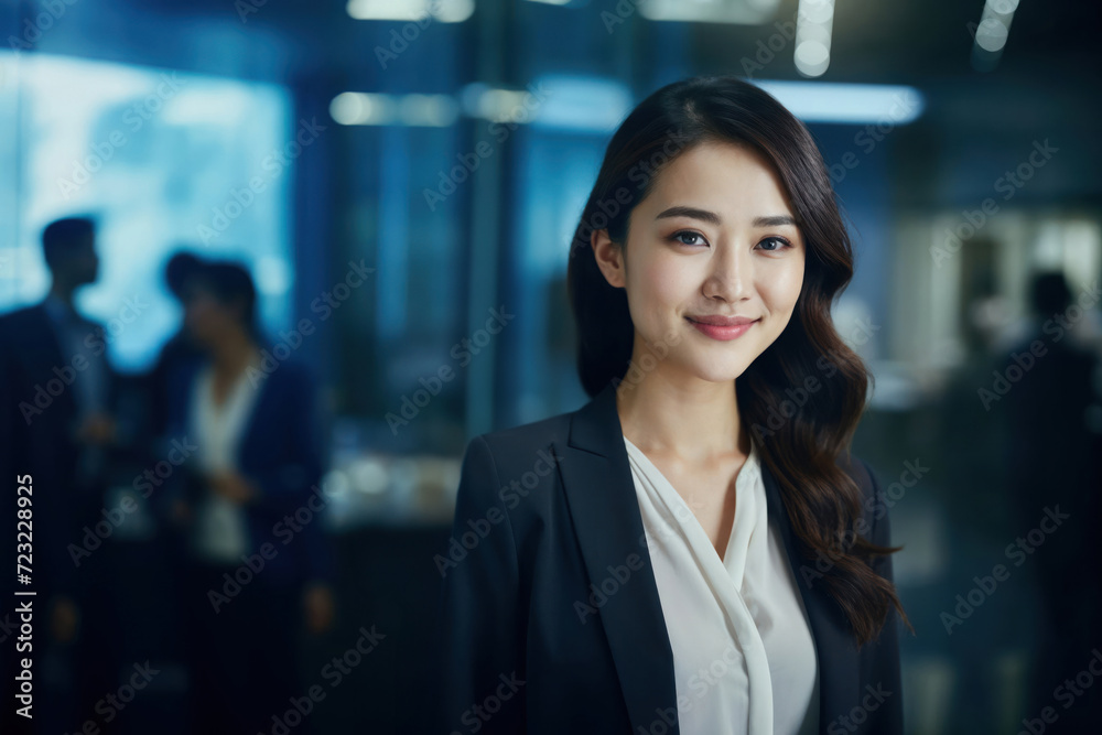Obraz premium Beautiful Asian lady in business attire smiling in the city office smiling happily and confidently