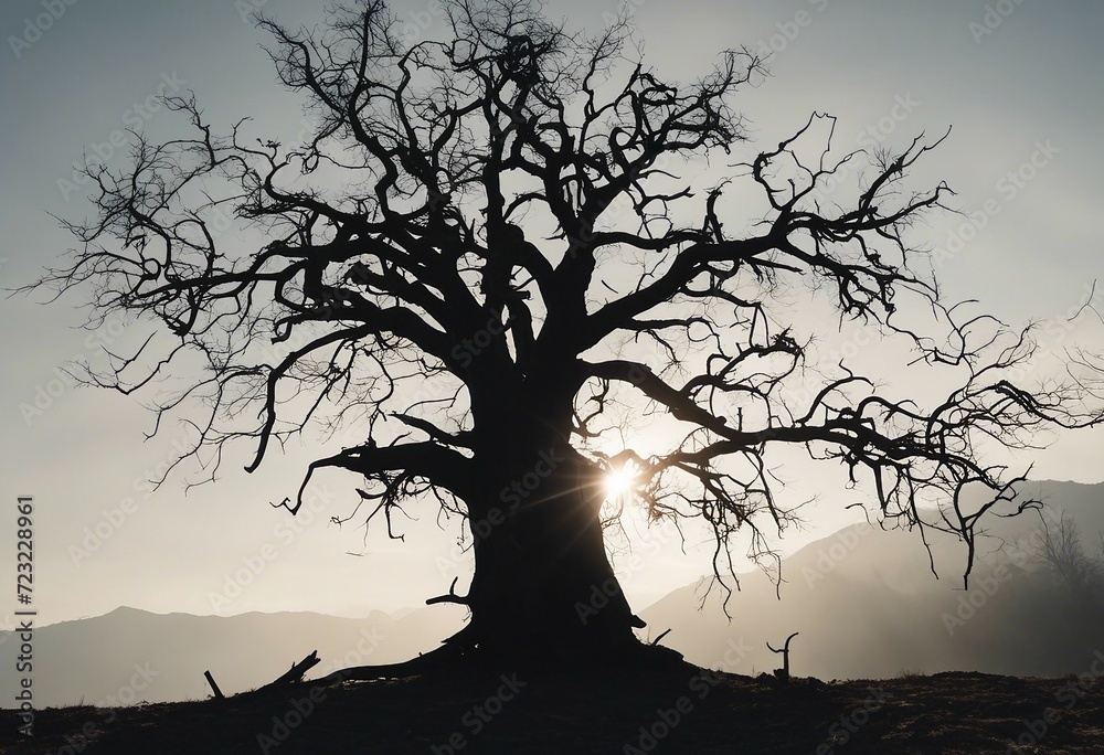 Silhouette dead tree isolated on white background for scary death and peace concept Halloween day ba Silhouette dead tree isolated on white background for scary death and peace concept Halloween day ba