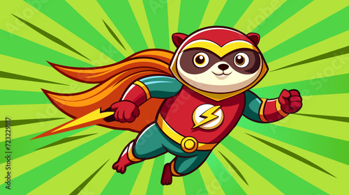 Cartoon superhero ferret flying powerfully against dynamic background